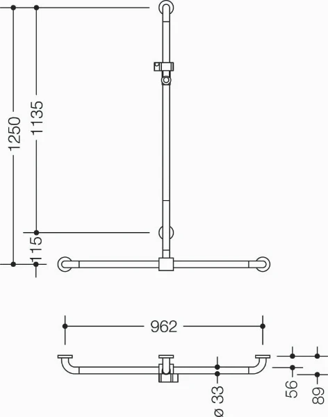 HEWI barr douche/bagn.,A1=1250,W1=962, coulisseau,BM211.4, noir foncé