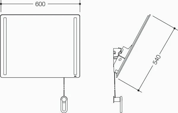HEWI miroir inclin. LED basic av. poignée d'ajustage,blanc,gris anthracite