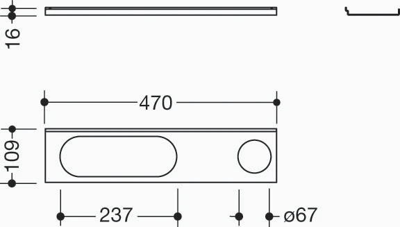 HEWI tablette 470mm,trou long,trou droite, poudre, gris foncé mat