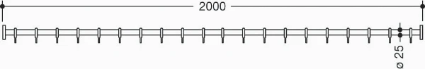 Hewi 900 tringle à rideau , Ø25 L=2000mm, 20 anneaux, chromé