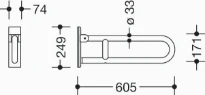 HEWI barre d'appui mobile ,fixe, L=600, acier inoxydable