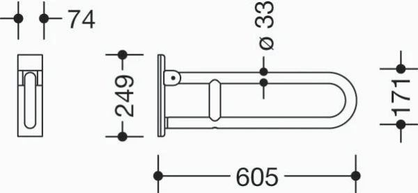 HEWI barre d'appui mobile ,fixe, L=600, acier inoxydable