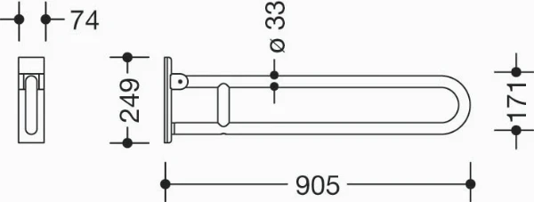 HEWI opklapbare steun, mobiel,vast, L= 900mm,roestvrij staal