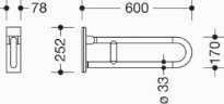 HEWI barre d`appui rel.mobile ,fixe, L= 600mm, blanc pur