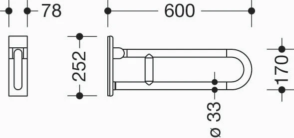 HEWI barre d`appui rel.mobile ,fixe, L= 600mm, blanc pur