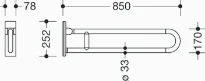 Hewi 801 barre d`appui rel.mobile ,pivotant, L=850mm, blanc de sécurité