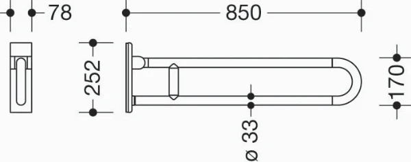 Hewi 801 barre d`appui rel.mobile ,pivotant, L=850mm, blanc de sécurité