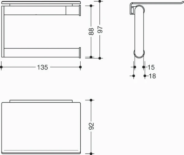 Hewi 900 porte-rouleau avec tablette, revêtement poudré, noir mat