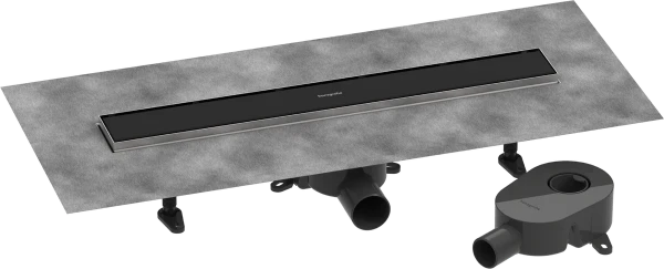 Hansgrohe RainDrain Go Complete set d'évacuation de douche 600 mm - couvercle arrière à carreler pour installation standard/plate - noir mat