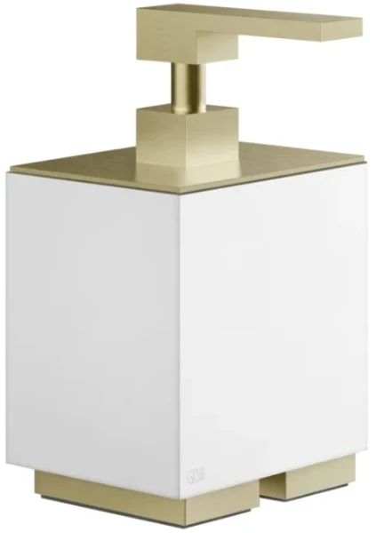 GESSI Rettangolo Accessories Distributeur de savon liquide à poser blanc. Brushed Brass PVD