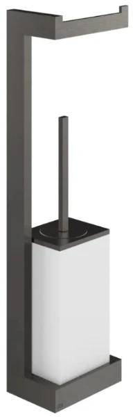 GESSI Rettangolo Accessories Serviteur mural avec porte-papier et porte-balayette blanc. Black Metal Brossé PVD