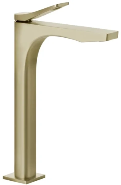 GESSI Rilievo Mitigeur lavabo réhaussé, sans vidage, avec flexibles de raccordement. Cartouche Ø25 mm Brushed Brass PVD