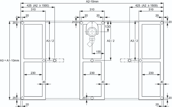 HUPPE AC Flexibles Wannenfußgestell A1 = 800mm A1 = 700mm