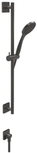 Gessi Rilievo Barre de douche complète avec douchette anticalcaire, flexibles 1,50 m et sortie murale coudée. Black Metal Brossé PVD