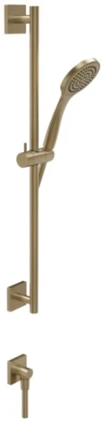 GESSI Rilievo Barre de douche complète avec douchette anticalcaire, flexibles 1,50 m et sortie murale coudée. Warm Bronze Br. PVD