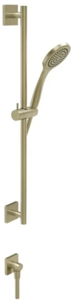 PF59242#727 GESSI Rilievo Glijstang met wateraansluitpunt, antikalk-handdouche en buigzame slang 1,50 m Brushed Brass PVD