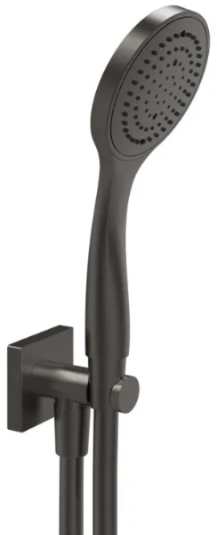 GESSI Rilievo Ensemble comprenant: sortie coudée murale, douchette anticalcaire et flexibles 1,50 m. Black Metal Brossé PVD
