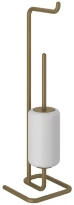 GESSI Goccia Accessories Serviteur sur pied avec porte-papier et porte-balayette en GRES blanc. Antique Laiton