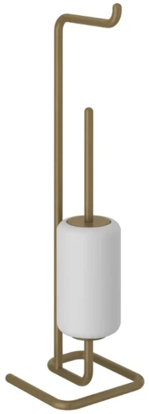 GESSI Goccia Accessories Serviteur sur pied avec porte-papier et porte-balayette en GRES blanc. Antique Laiton