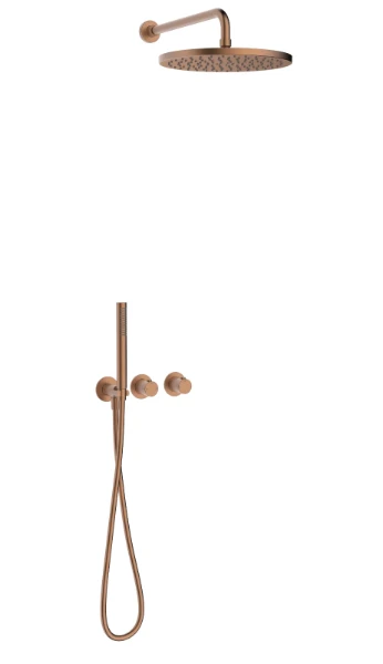 Procasa Vivo afwerkset douchethermostaat met omsteller inclusief handdouchegarnituur en hoofddouche 300 mm muuraansluiting - Brushed Copper PVD - koper mat PVD