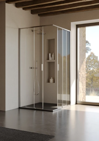 Vismara serie 7200 ZA porte coulissante entre d'angle (parti gauche) 2000 x 770-790 mm - verre 6 mm - transparant - profil silver brilliant