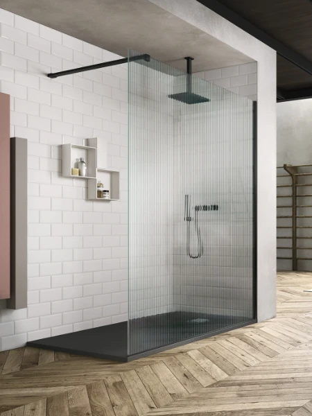 Vismara SK-IN SK paroi de douche (fixation mural droite) 2000 x 880-900 mm - verre 8 mm - transparant - profil noir mat