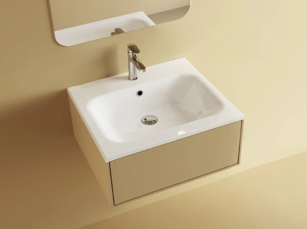 Procasa Klaire tablette en marbre artificiel avec 1 vasque central 600 x 460 mm - blanc brillant - robinetterie pré-percé