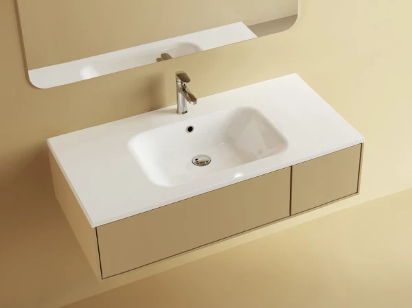 Procasa Klaire tablette en marbre artificiel avec 1 vasque central 1000 x 460 mm - blanc mat - robinetterie pré-percé