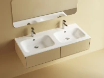 Procasa Klaire tablette en marbre artificiel avec 2 vasques 1200 x 460 mm - blanc brillant - robinetterie pré-percé