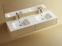 Procasa Klaire tablette en marbre artificiel avec 2 vasques 1600 x 460 mm - blanc brillant - robinetterie pré-percé
