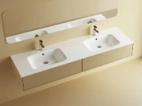 Procasa Klaire tablette en marbre artificiel avec 2 vasques 1800 x 460 mm - blanc brillant - robinetterie pré-percé