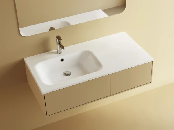 Procasa Klaire wastafelblad kunstmarmer met 1 waskom links 1000 x 460 mm - wit shiny - voorgeboord kraangat - niet doorgeboord
