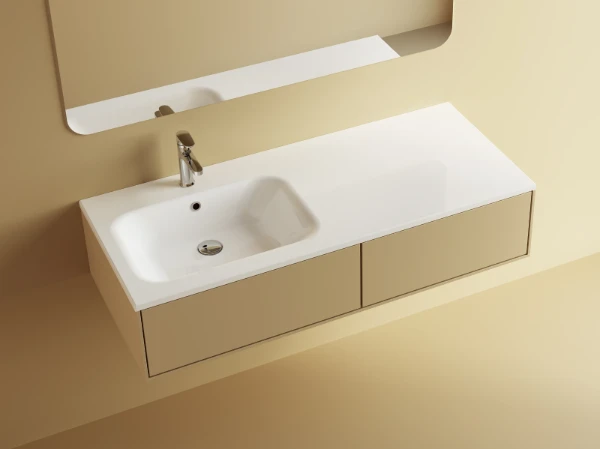 Procasa Klaire tablette en marbre artificiel avec 1 vasque à gauche 1200 x 460 mm - blanc brillant - robinetterie pré-percé