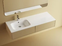 Procasa Klaire tablette en marbre artificiel avec 1 vasque à gauche 1400 x 460 mm - blanc brillant - robinetterie pré-percé