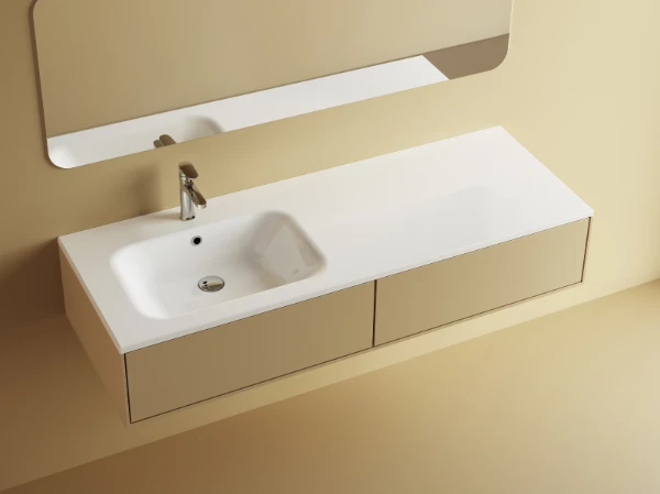 Procasa Klaire tablette en marbre artificiel avec 1 vasque à gauche 1400 x 460 mm - blanc brillant - robinetterie pré-percé