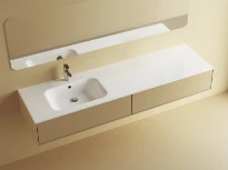 Procasa Klaire tablette en marbre artificiel avec 1 vasque à gauche 1600 x 460 mm - blanc brillant - robinetterie pré-percé