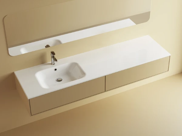 Procasa Klaire wastafelblad kunstmarmer met 1 waskom links 1600 x 460 mm - wit mat - voorgeboord kraangat - niet doorgeboord