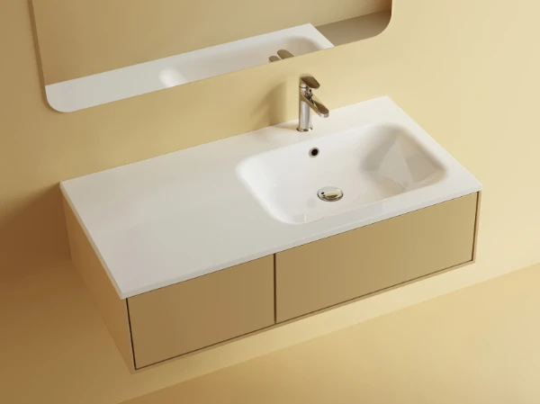 Procasa Klaire tablette en marbre artificiel avec 1 vasque à droite 900 x 460 mm - blanc mat - robinetterie pré-percé
