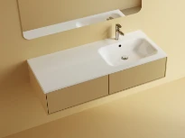 Procasa Klaire tablette en marbre artificiel avec 1 vasque à droîte 1200 x 460 mm - blanc brillant - robinetterie pré-percé