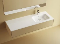 Procasa Klaire tablette en marbre artificiel avec 1 vasque à droîte 1400 x 460 mm - blanc brillant - robinetterie pré-percé