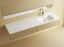 Procasa Klaire tablette en marbre artificiel avec 1 vasque à droîte 1800 x 460 mm - blanc brillant - robinetterie pré-percé