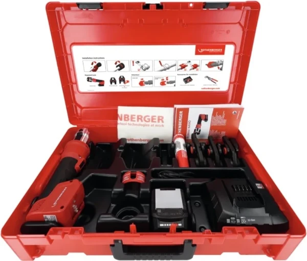 Rothenberger Romax Nano persmachine met persbekken iJaw SV 15-22-28 mm - batterij 2Ah - in koffer