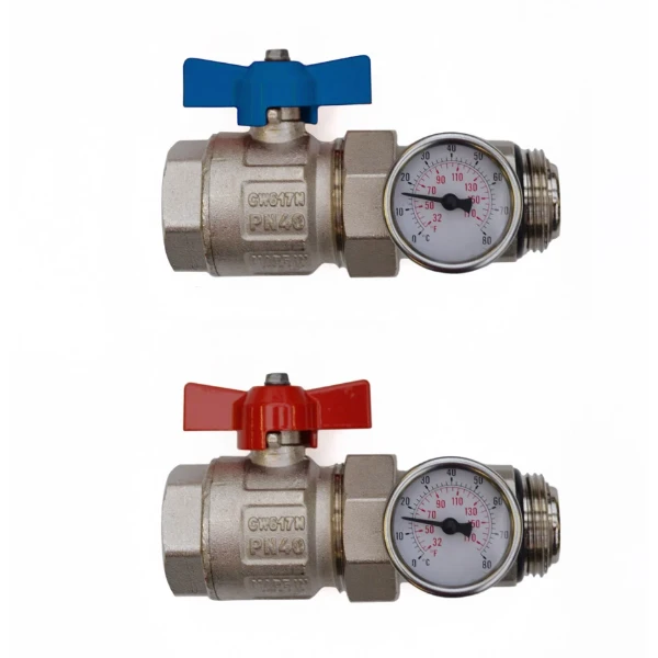 Begetube bolkranenset recht MF 4/4" met dichting + insteekthermometers 2st (rood + blauw) - prijs per set