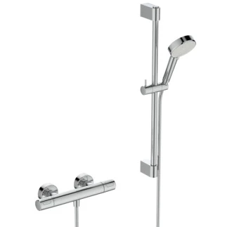 Ideal Standard CeraTherm T25 New Pack mitigeur thermostatique de douche - Chromé - set de douche 600 mm - Chromé - douchette 2jet 100 mm Chromé/blanc 8 l/min - IdealFlex 1/2 x 1750 mm