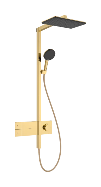 Hansgrohe Raindance Alive Q Showerpipe 210 x 340 mm 1jet EcoSmart avec thermostat ShowerSelect Comfort - Polished Gold Optic