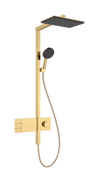 Hansgrohe Raindance Alive Q Showerpipe 210 x 340 mm EcoSmart avec thermostat ShowerSelect Comfort - Polished Gold Optic