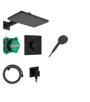Hansgrohe Raindance Alive Q ShowerSet 210 x 340 mm 1jet EcoSmart avec thermostat - iBox universal 2 - douchette à main 125 mm - flexible de douche textile 1600 mm - Matt Black