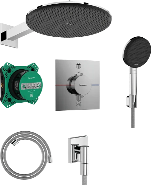 Hansgrohe Raindance Alive Q ShowerSet 300 mm 1jet EcoSmart avec thermostat - iBox universal 2 - douchette à main 125 mm - flexible de douche textile 1600 mm - chromé