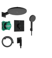 Hansgrohe Raindance Alive Q ShowerSet 300 mm 1jet EcoSmart avec thermostat - iBox universal 2 - douchette à main 125 mm - flexible de douche textile 1600 mm - Matt Black