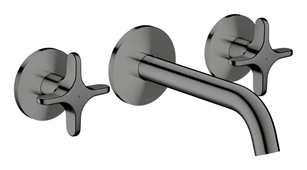 Hansgrohe Axor One mitigeur lavabo 3 trous pour montage encastré mural avec bec 160 mm et poignées en croix - Polished Black Chrome